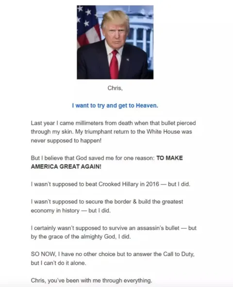 Donald Trump pede a apoiadores que doem $ 15 para “levá-lo a