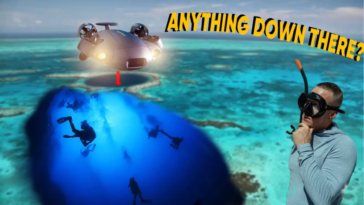 Drone subaquático no fundo do Grande Buraco Azul é atacado p