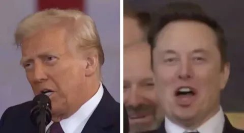 Elon Musk faz gesto bizarro para a câmera enquanto Donald Tr