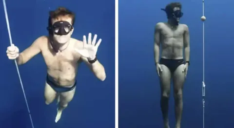 Homem mergulha 20 metros de profundidade no oceano para prov