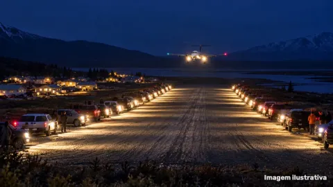 Moradores usam faróis de veículos para iluminar pista e perm
