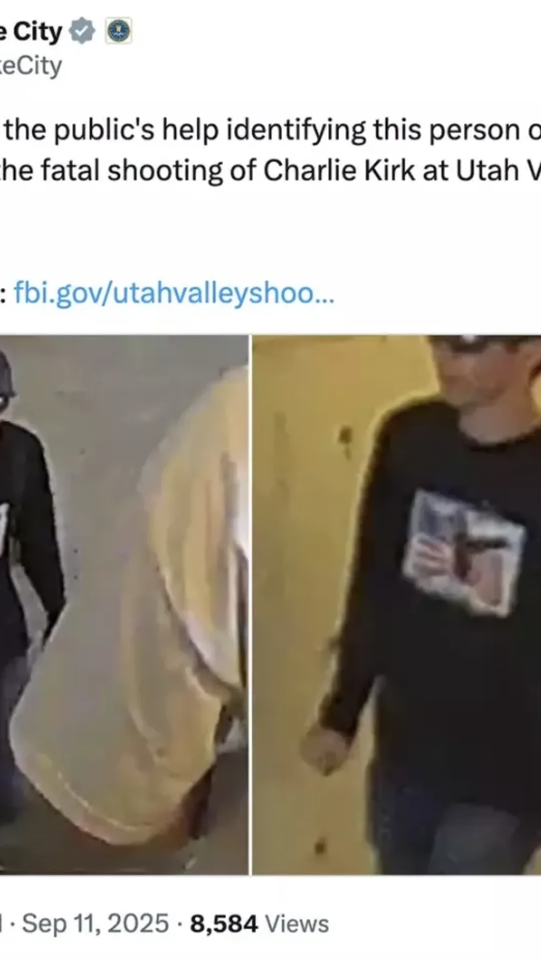 O FBI divulga foto de “pessoa de interesse” procurada em conexão com o assassinato de Charlie Kirk